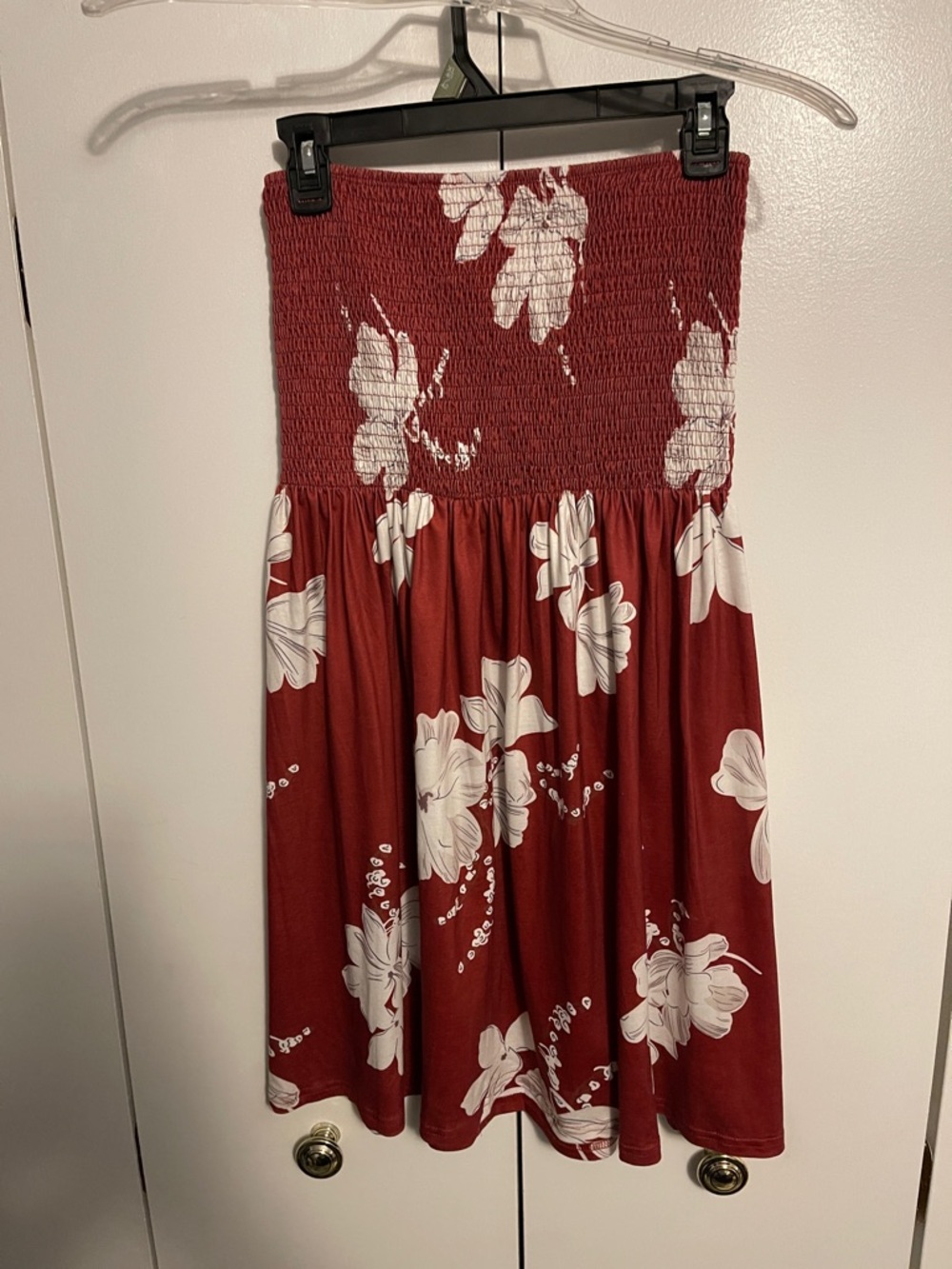 Smocked Floral Mini Dress - Maroon & White